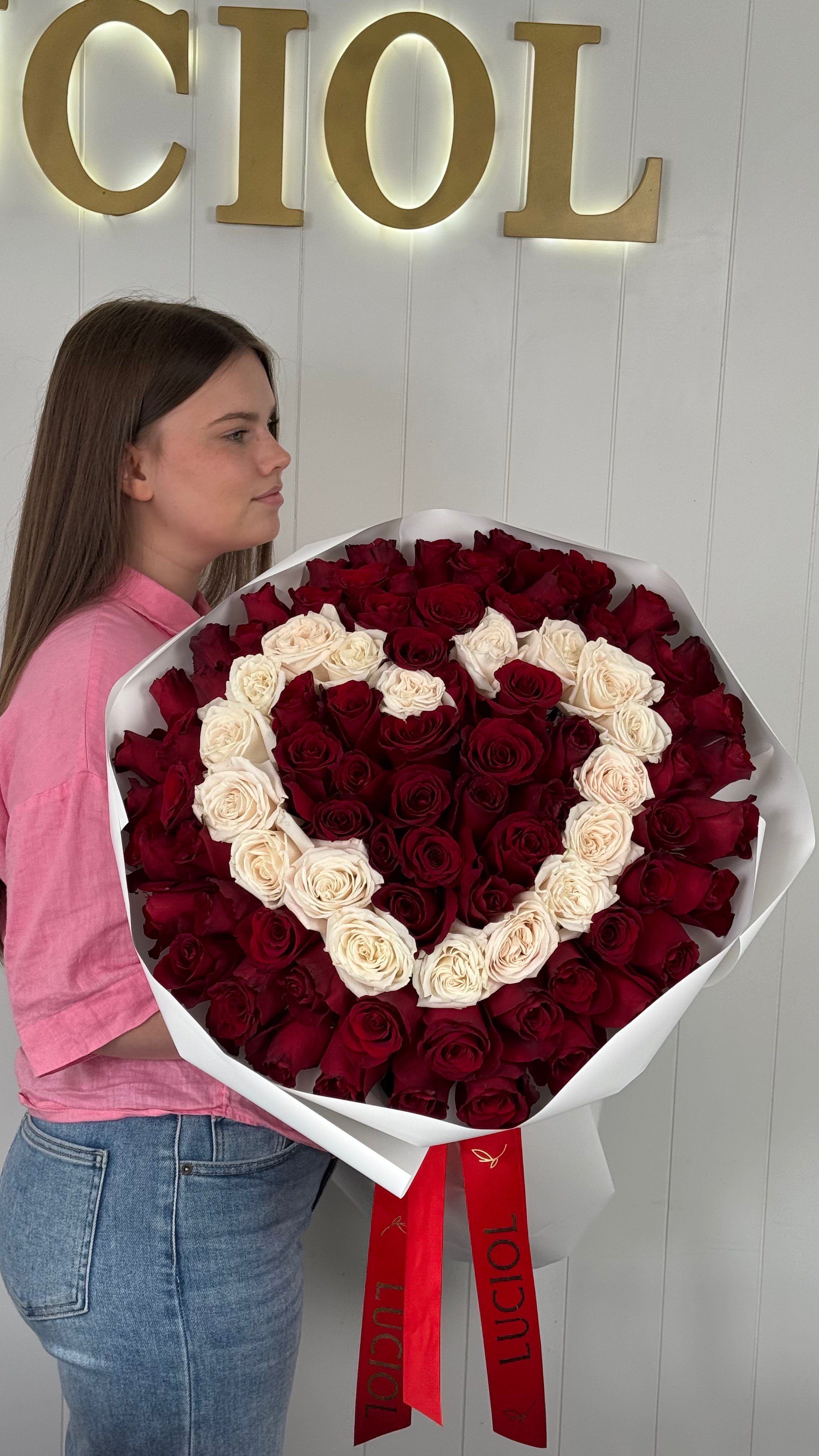 Heartโs Embrace heart-shaped roses bouquet โ Luciol Bouquets Seattle Bellevue Kent Auburn
