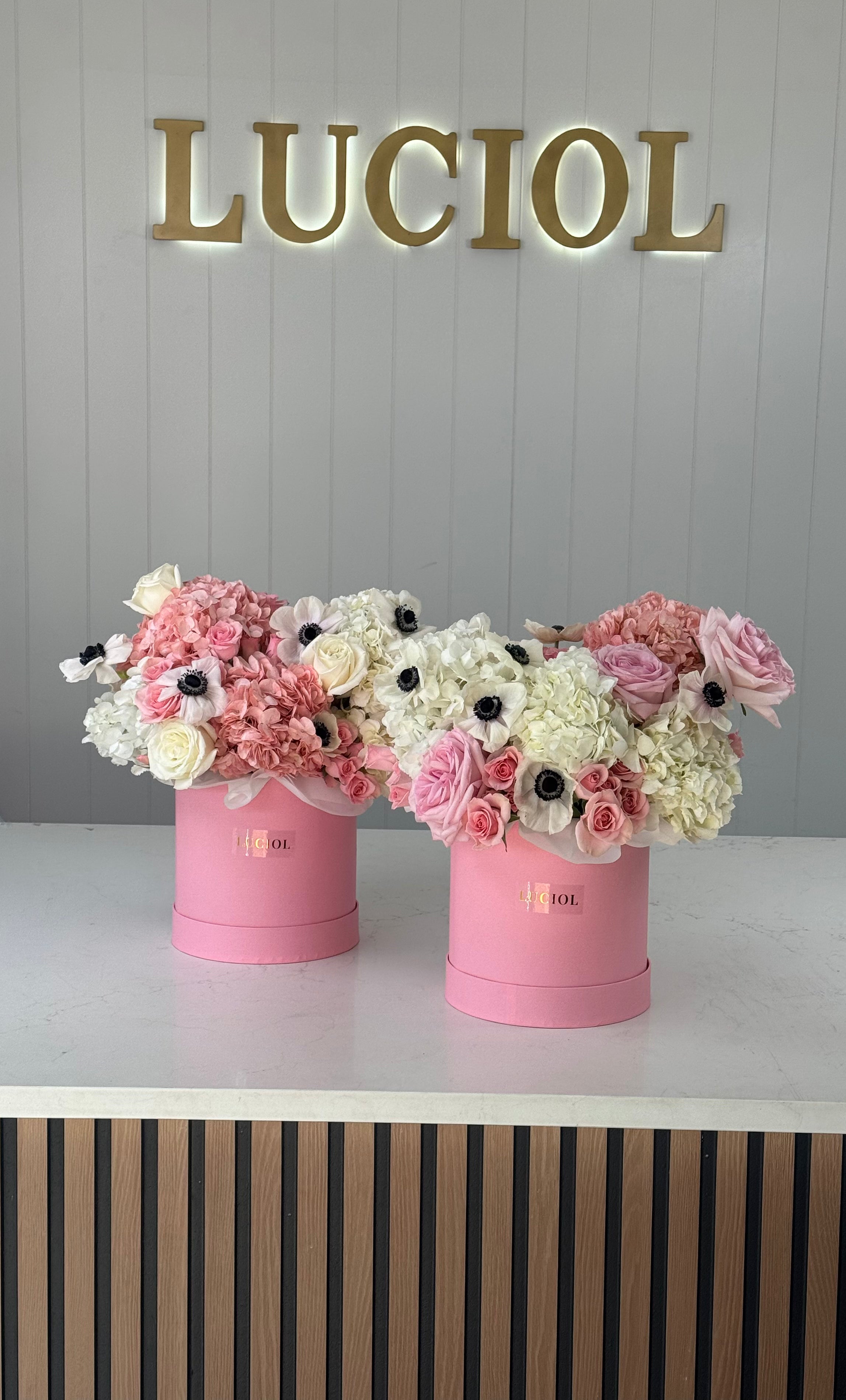 Box of Wonders pink flower box โ Luciol Bouquets Bellevue Kent Seattle