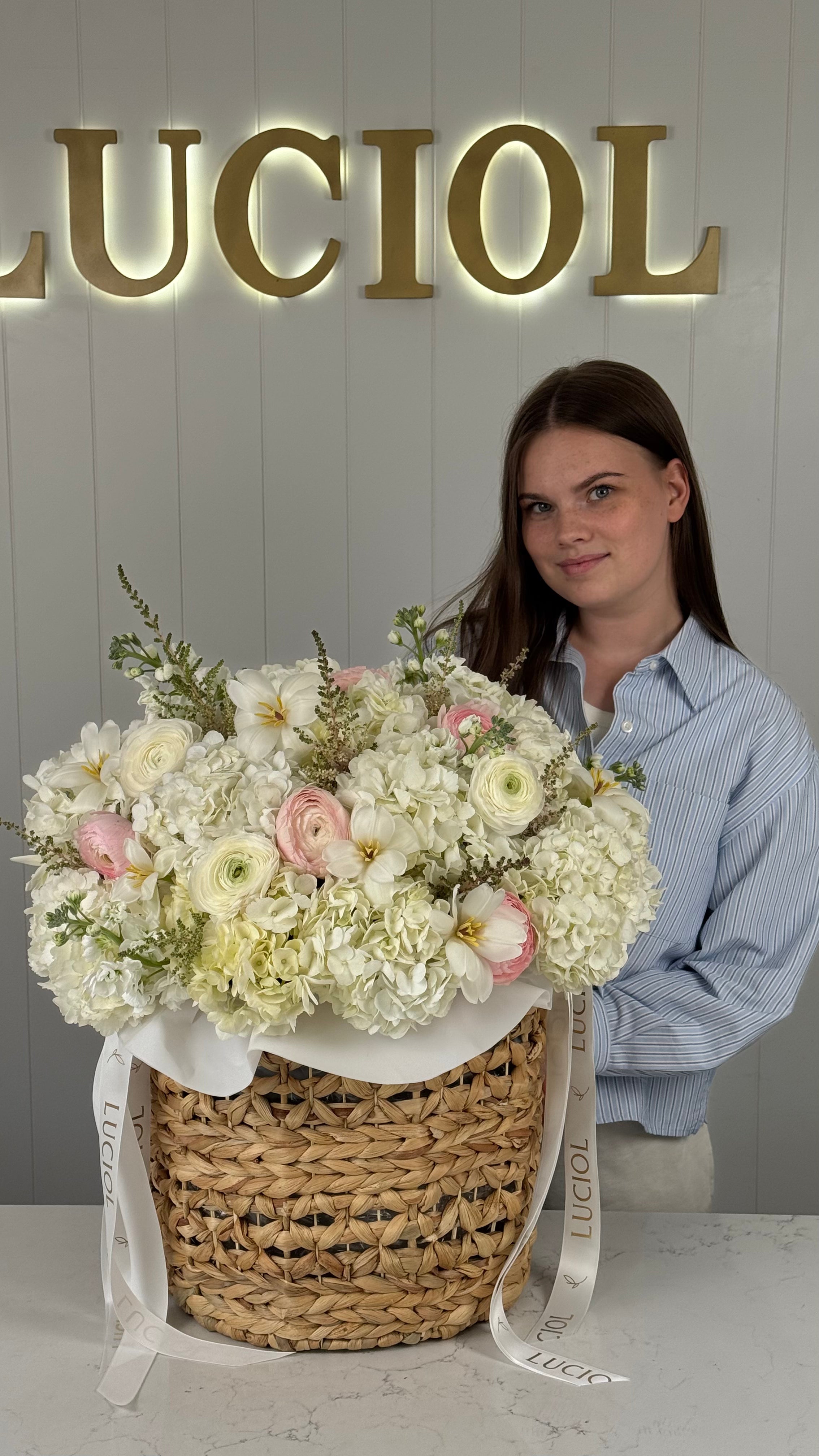 Basket of Happiness pastel flower basket โ Luciol Bouquets Seattle Bellevue Kent delivery