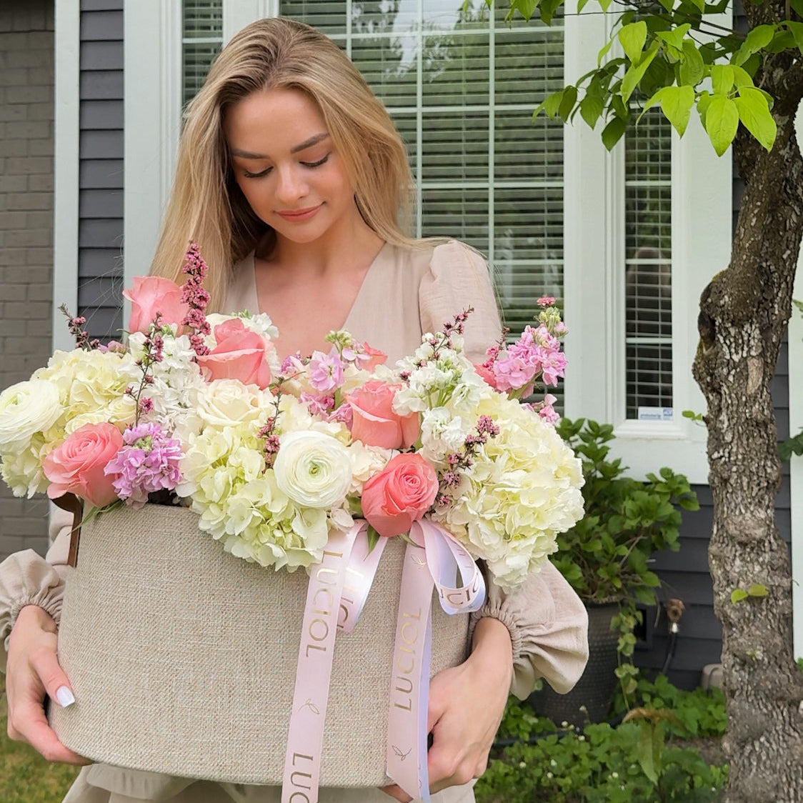 Valentine’s Day flower basket bouquet
