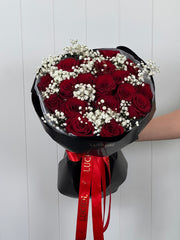 “Eternal Flame” Red Roses & Baby’s Breath