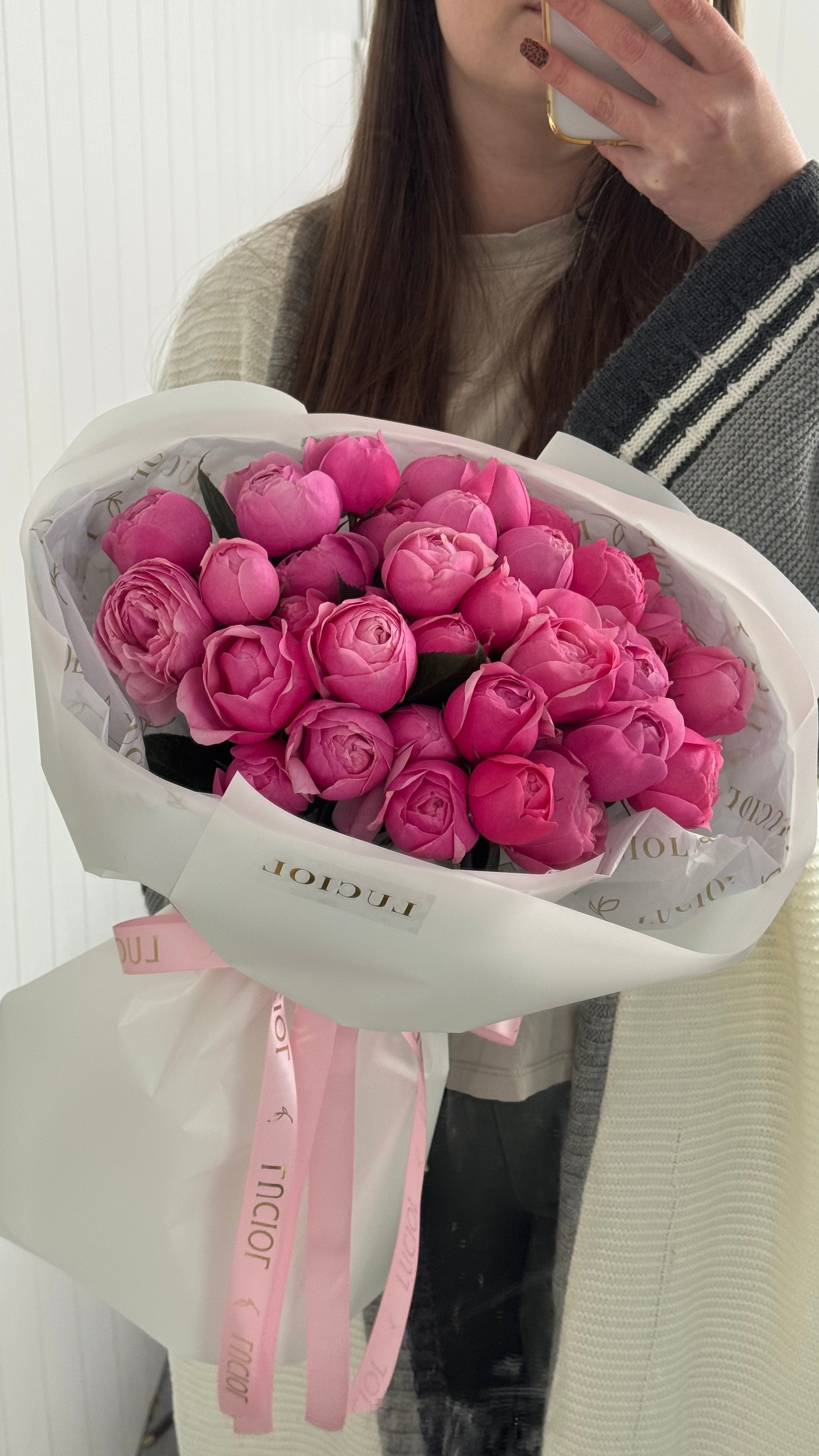 Silva Pink peony roses bouquet by Luciol Bouquets – flower delivery Seattle and Bellevue